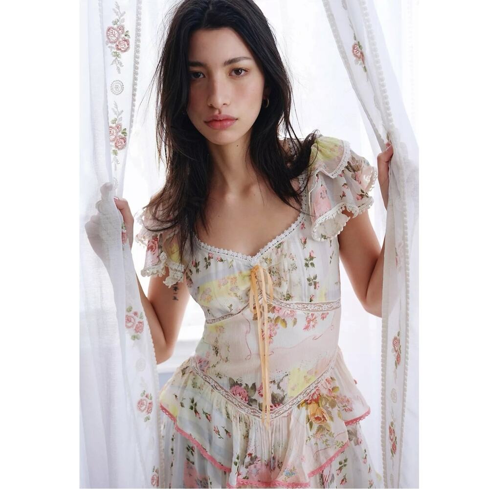 Free People Dainty Ethereal Cottage Love You Bunches Maxi Dress Pastel Small - Picture 7 of 16